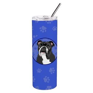 English Bulldog Black and White  Stainless Steel 20 oz Skinny Tumbler, Blue